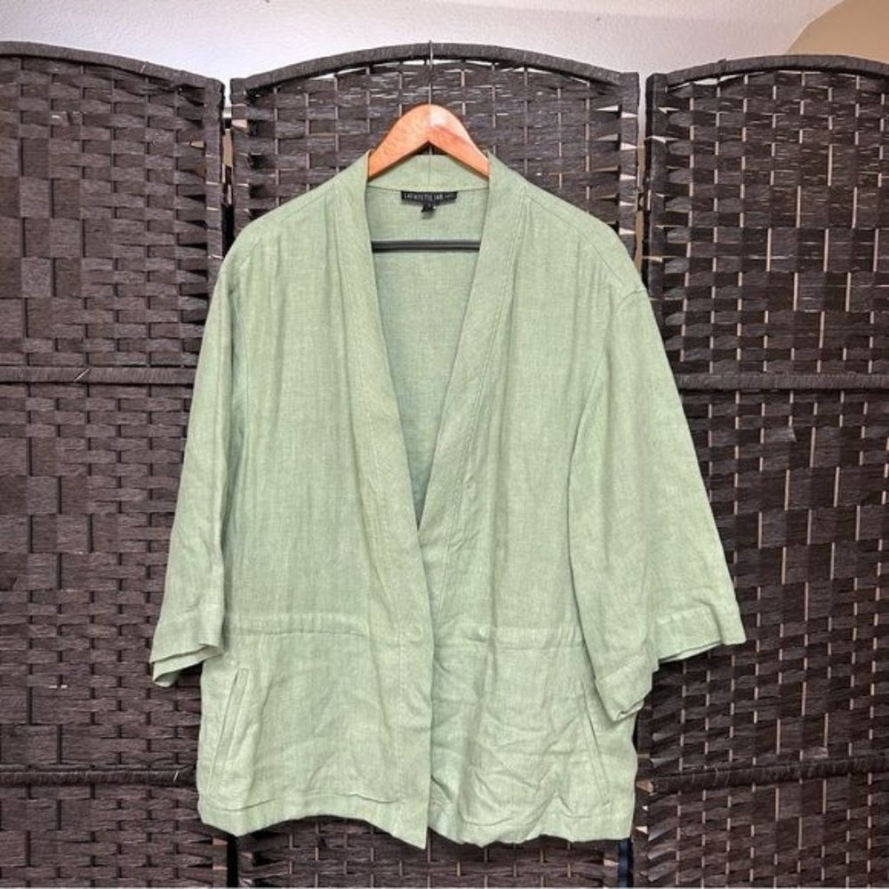 Lafayette 148 New York green linen single button Lagenlook blazer L/XL